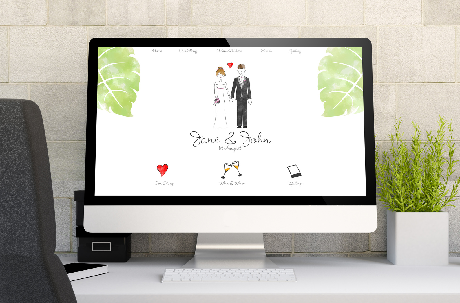 workspace with wedding website design
